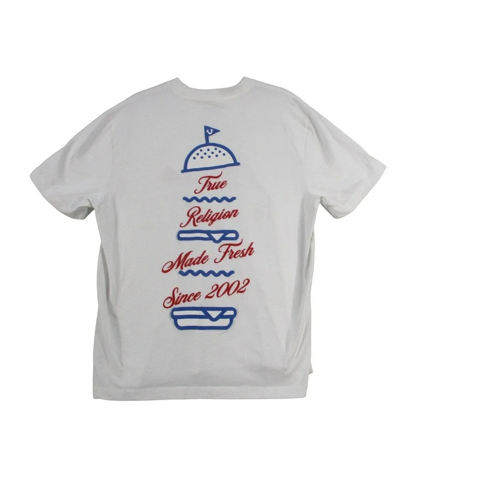 True Religion Mens‎ White Graphic T-Shirt Made Fresh Burger Ice Cream Large